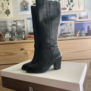 Giani Bernini Black Leather Knee-High Heeled Boots